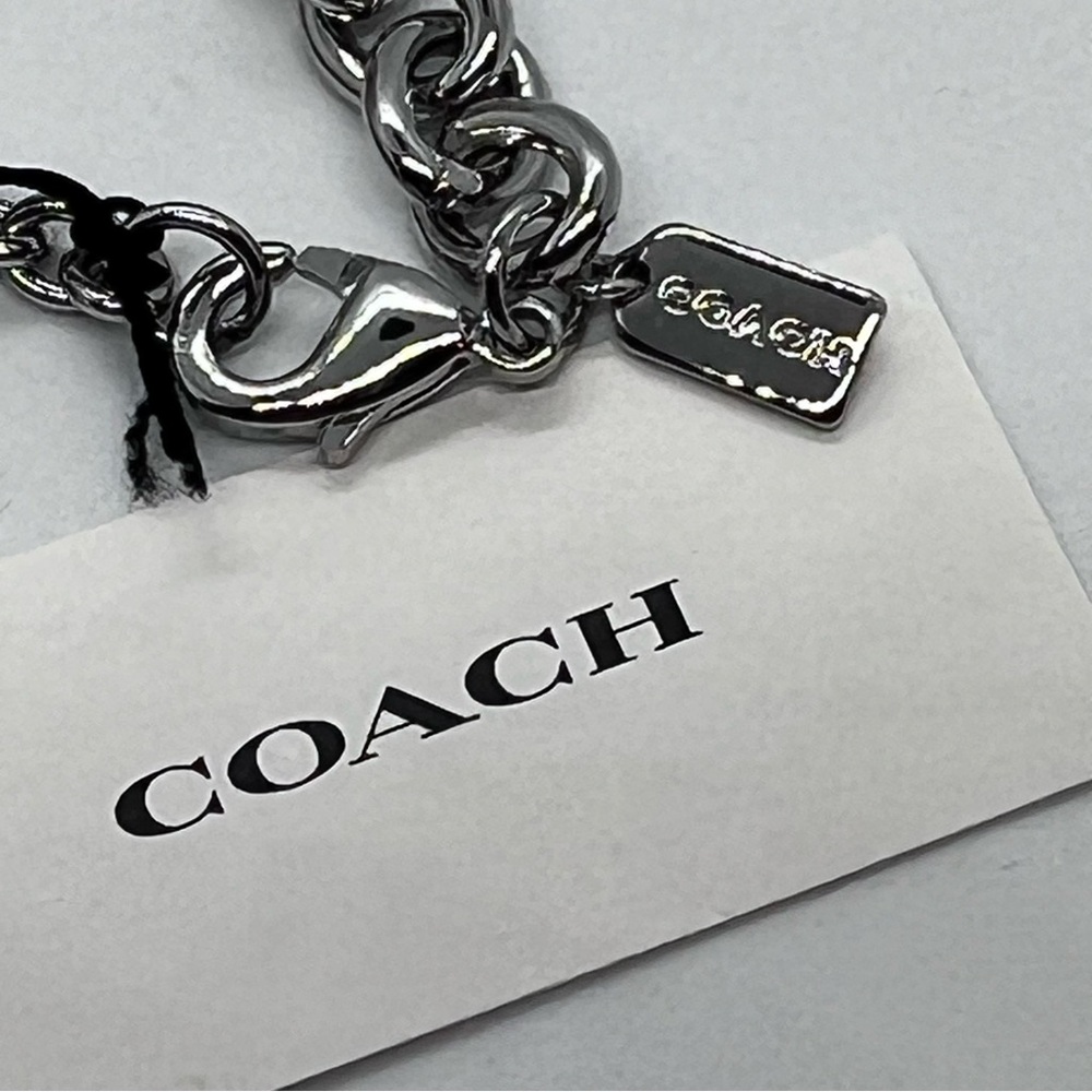COACH Signature Lucite Padlock Pendant Necklace Silver Tone Clear C NWT - Picture 3 of 12